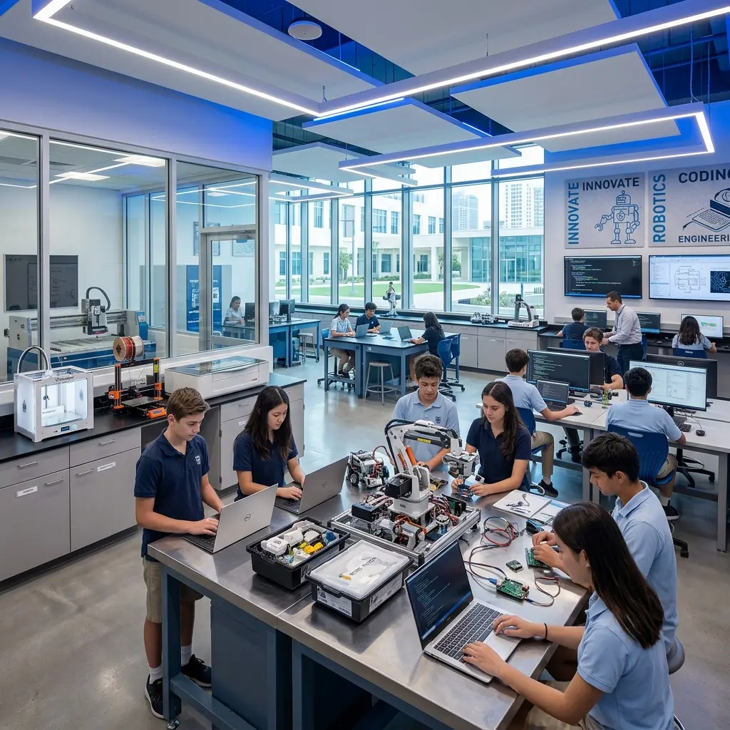 STEM robotics and innovation laboratory with collaborative workstations